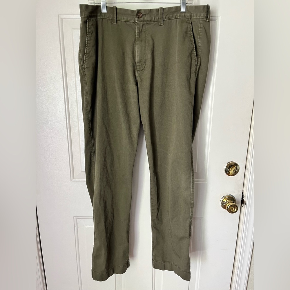 J Crew Mens 36x32 Flex Straight Leg Stretch Chino Pants Olive Green